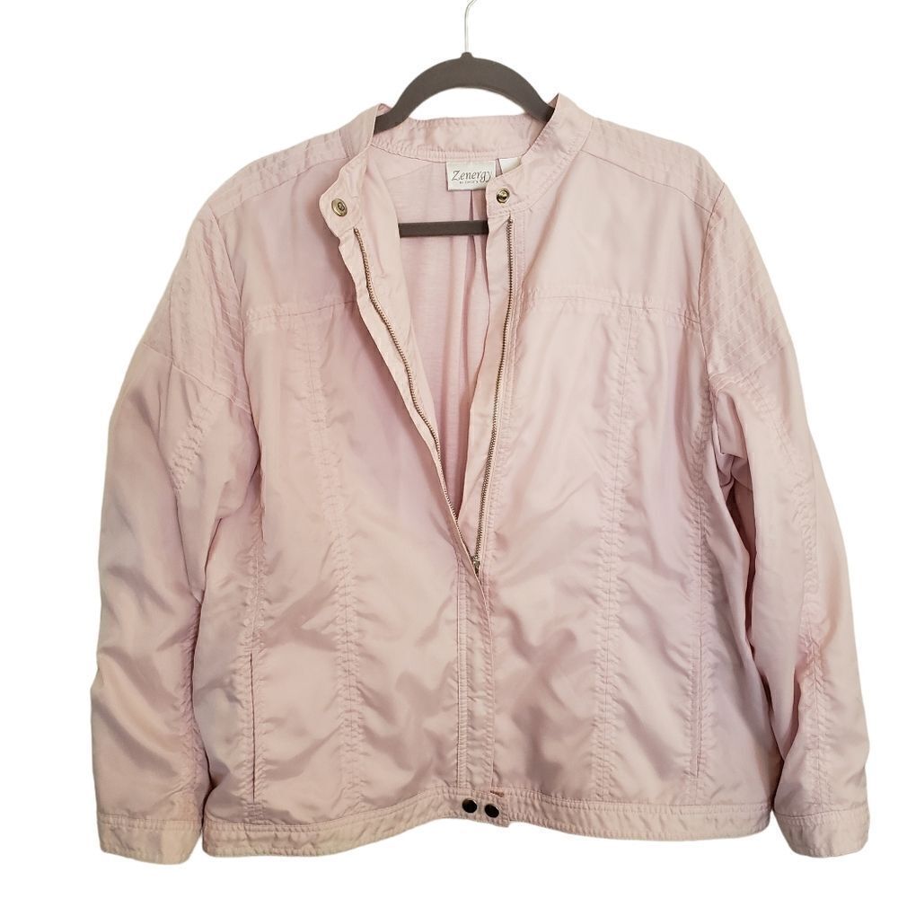 Chico's Zenergy Vintage Full Front Zip Snap Detail Lined Pink Jacket Size 3 (XL)